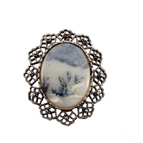 Vintage Victorian Silver Moss Agate Pendant Brooch